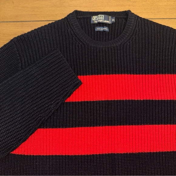 Polo Ralph Lauren Lambswool Ribbed Knit Crewneck Sweater Mens XL Red Navy Blue - Picture 6 of 10